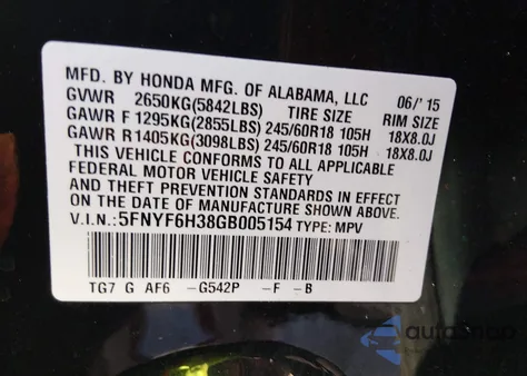 2016 Honda Pilot Ex from USA, damaged, VIN 5FNYF6H38GB005154